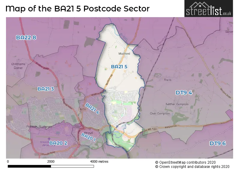 Map of the BA21 5 and surrounding postcode sector