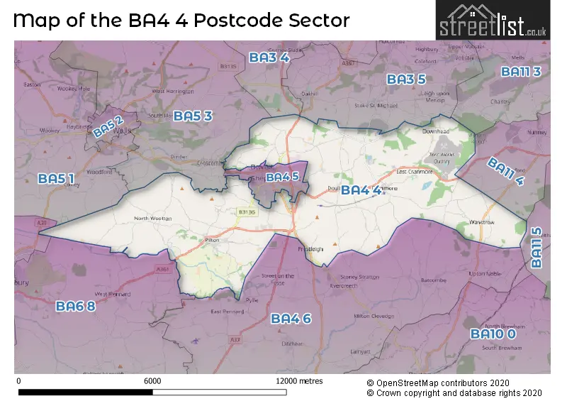 Map of the BA4 4 and surrounding postcode sector