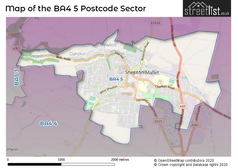 Map of the BA4 5 and surrounding postcode sector