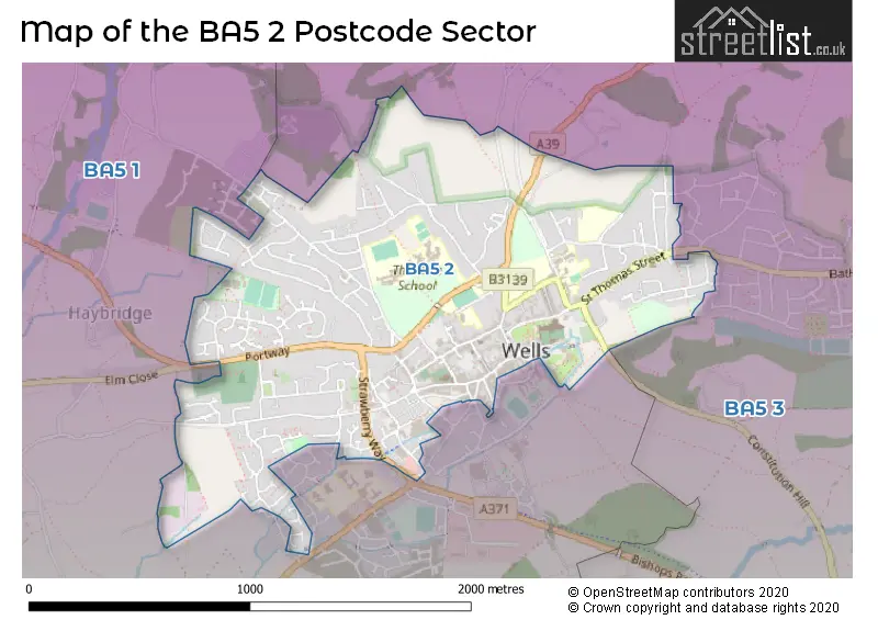 Map of the BA5 2 and surrounding postcode sector