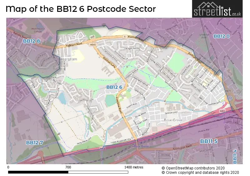 Map of the BB12 6 and surrounding postcode sector