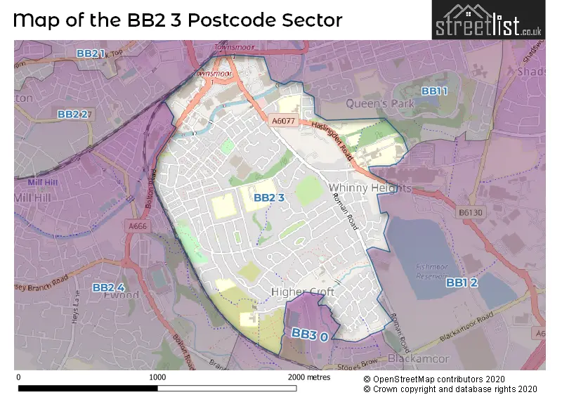 Map of the BB2 3 and surrounding postcode sector