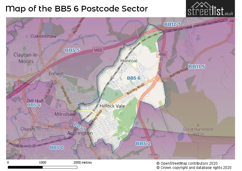 Map of the BB5 6 and surrounding postcode sector