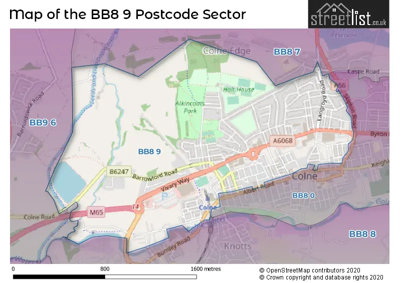 Map of the BB8 9 and surrounding postcode sector