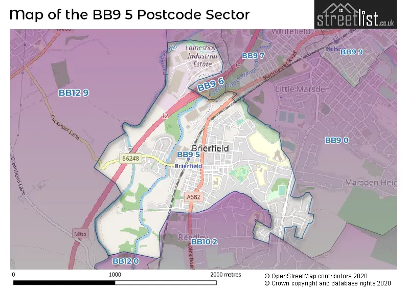 Map of the BB9 5 and surrounding postcode sector