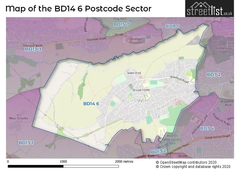 Map of the BD14 6 and surrounding postcode sector