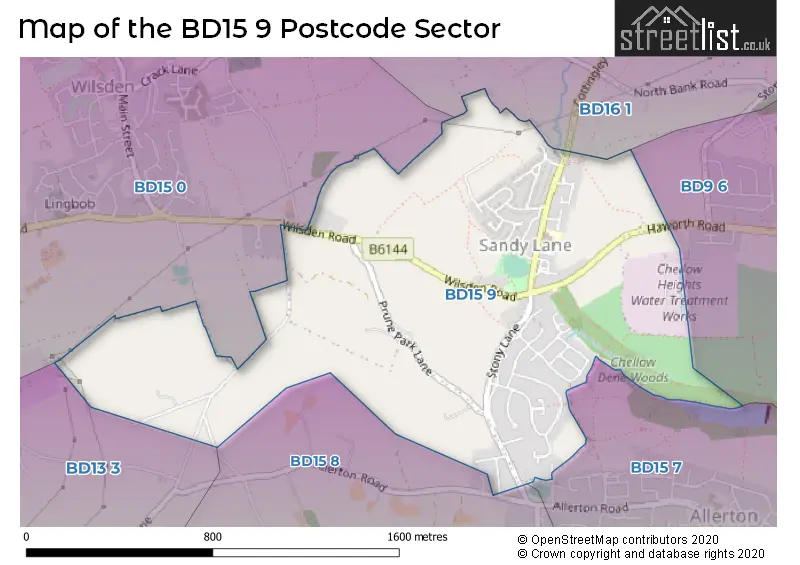 Map of the BD15 9 and surrounding postcode sector