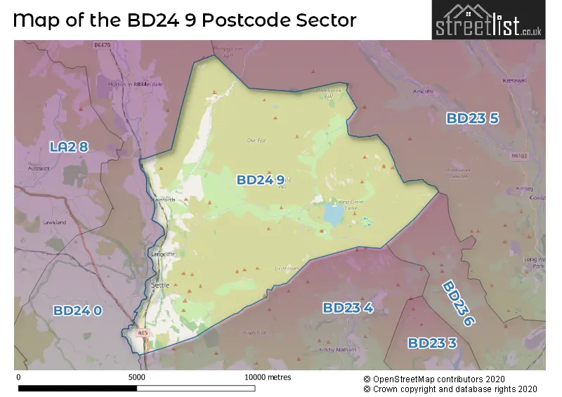 Map of the BD24 9 and surrounding postcode sector