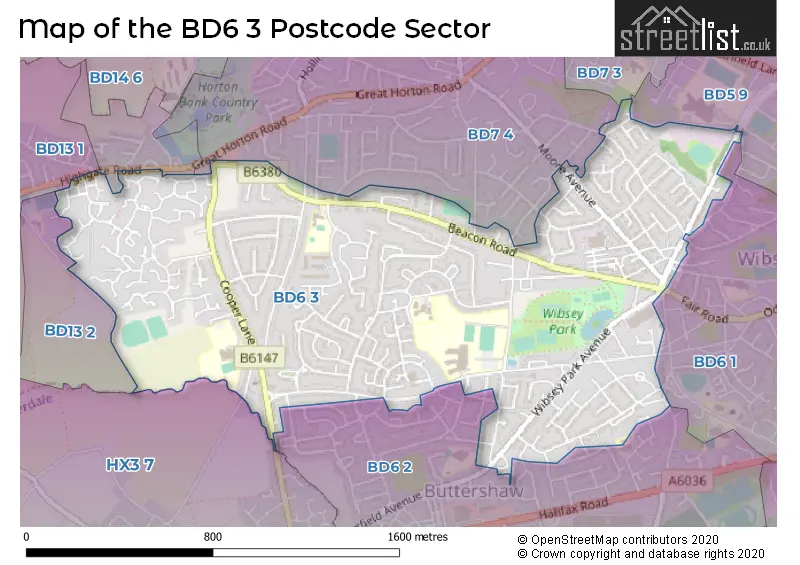 Map of the BD6 3 and surrounding postcode sector