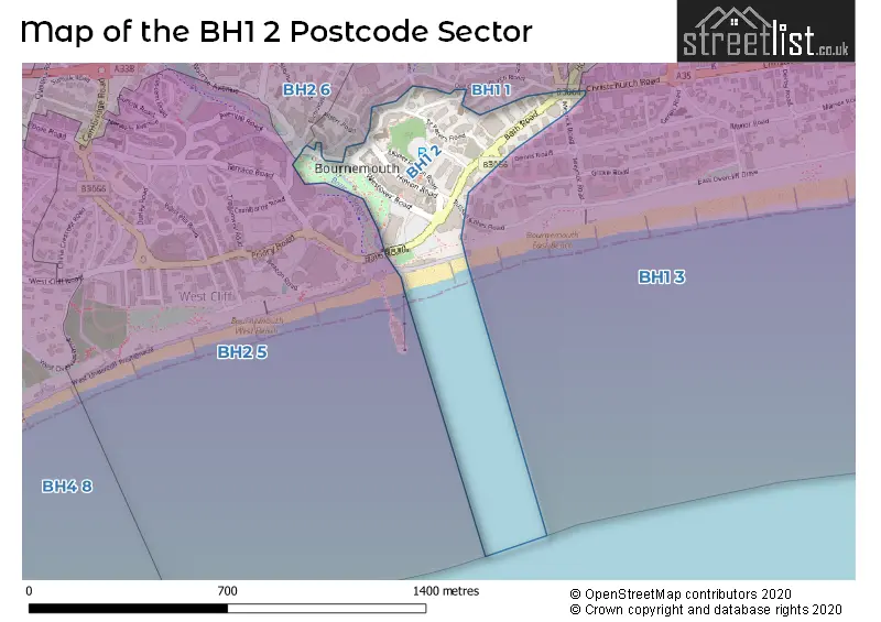 Map of the BH1 2 and surrounding postcode sector