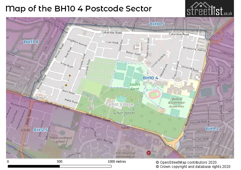 Map of the BH10 4 and surrounding postcode sector