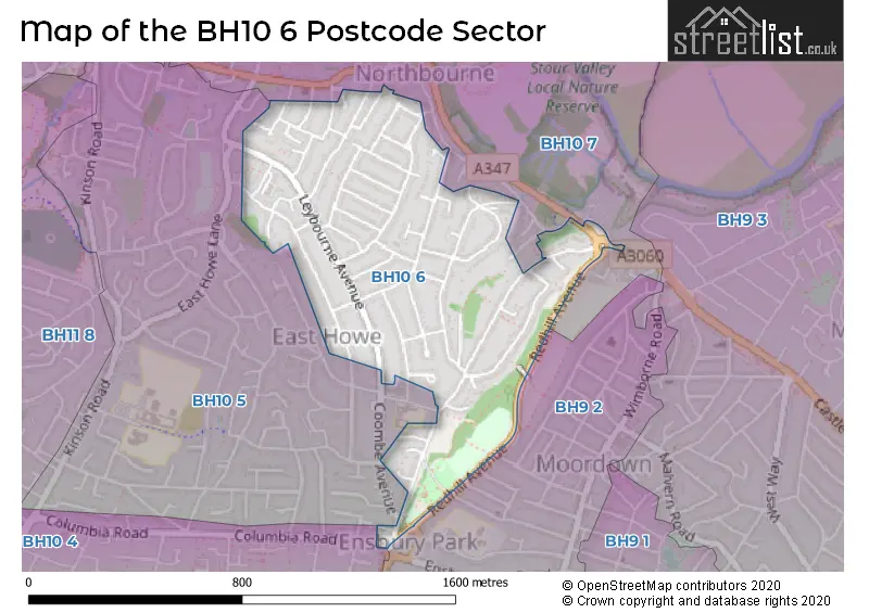 Map of the BH10 6 and surrounding postcode sector