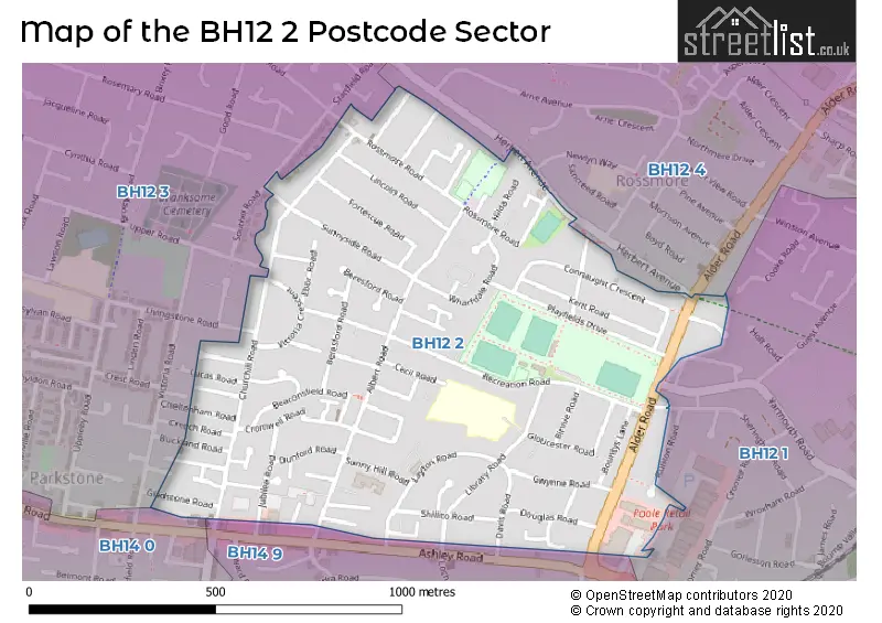 Map of the BH12 2 and surrounding postcode sector