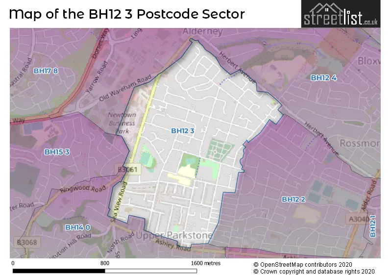 Map of the BH12 3 and surrounding postcode sector