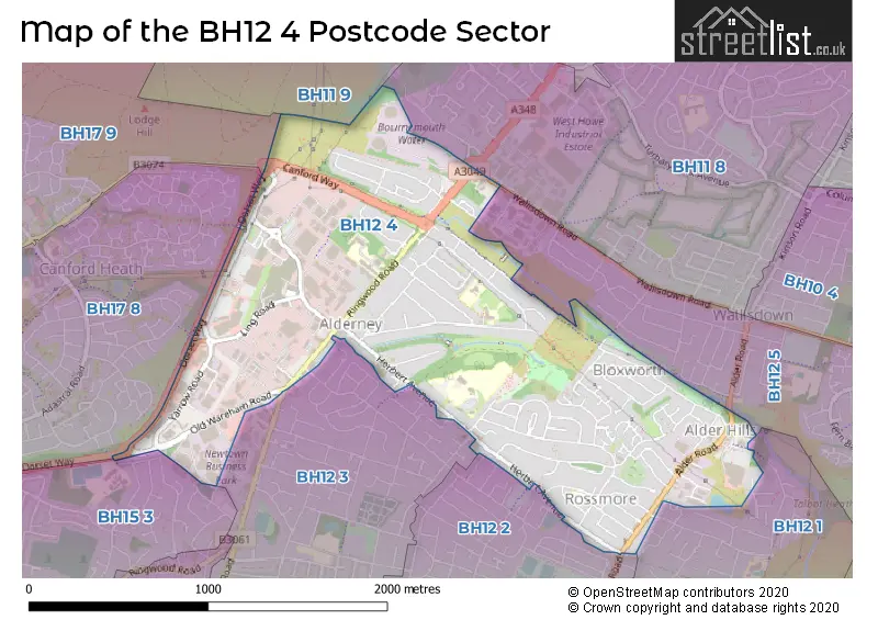 Map of the BH12 4 and surrounding postcode sector