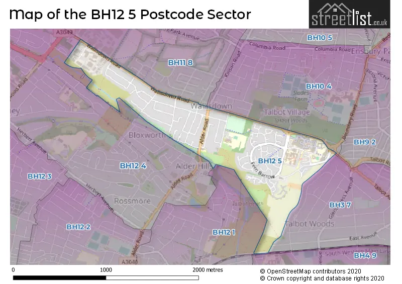 Map of the BH12 5 and surrounding postcode sector