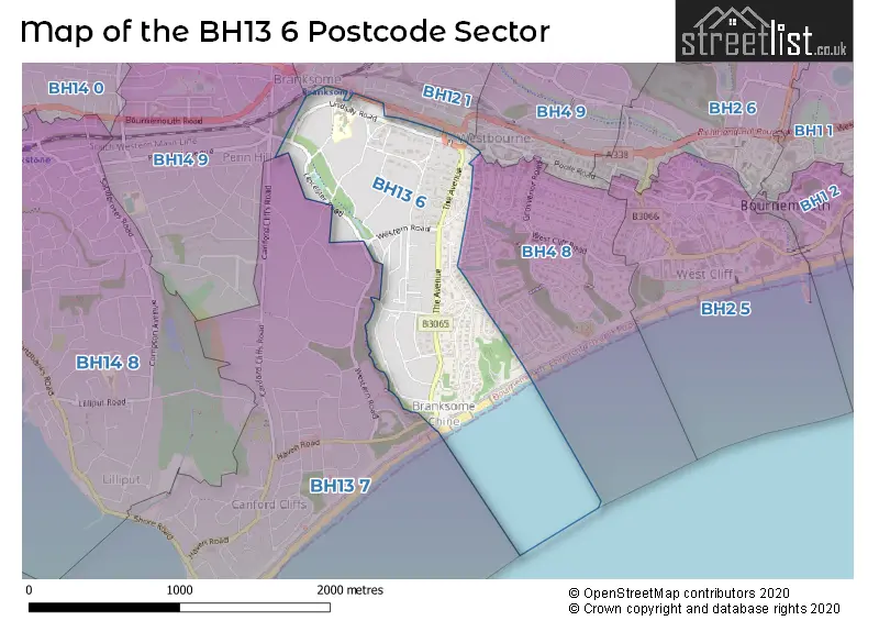 Map of the BH13 6 and surrounding postcode sector