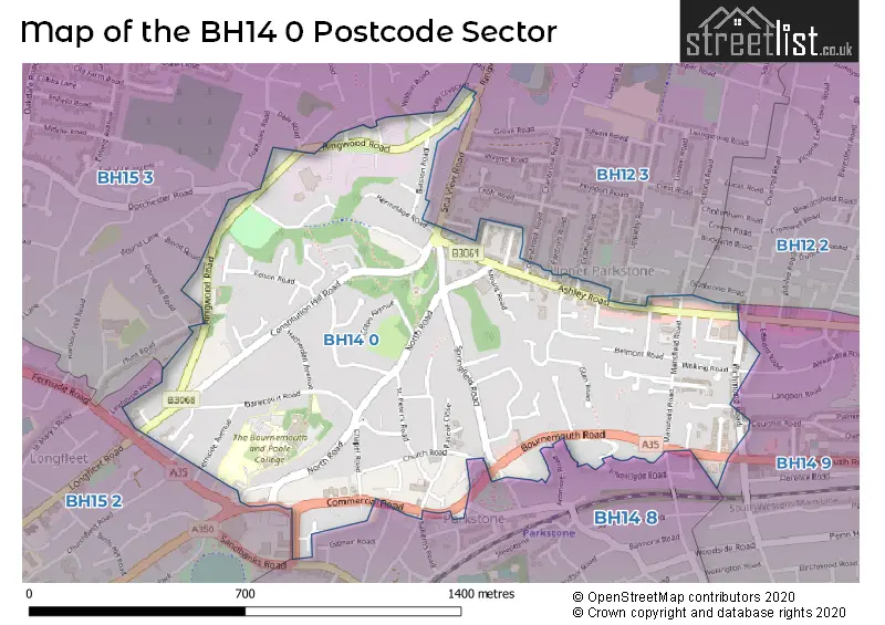 Map of the BH14 0 and surrounding postcode sector
