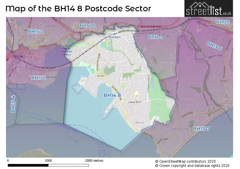 Map of the BH14 8 and surrounding postcode sector