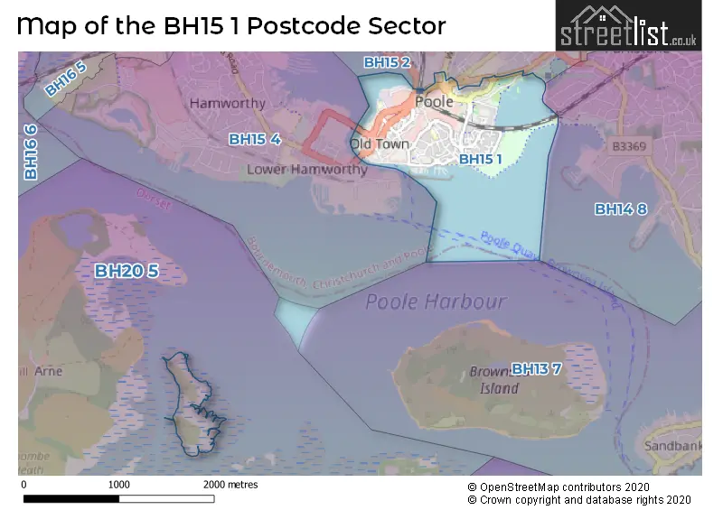 Map of the BH15 1 and surrounding postcode sector