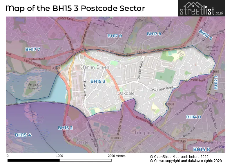 Map of the BH15 3 and surrounding postcode sector