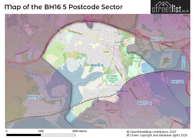 Map of the BH16 5 and surrounding postcode sector
