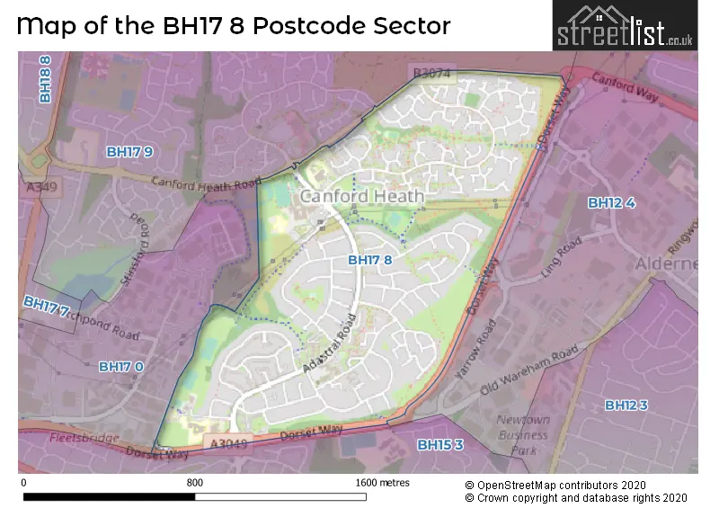 Map of the BH17 8 and surrounding postcode sector