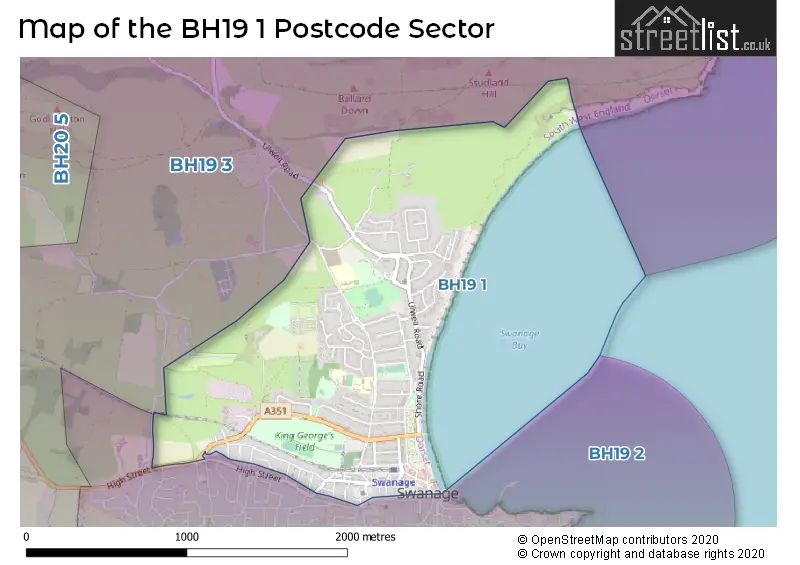 Map of the BH19 1 and surrounding postcode sector