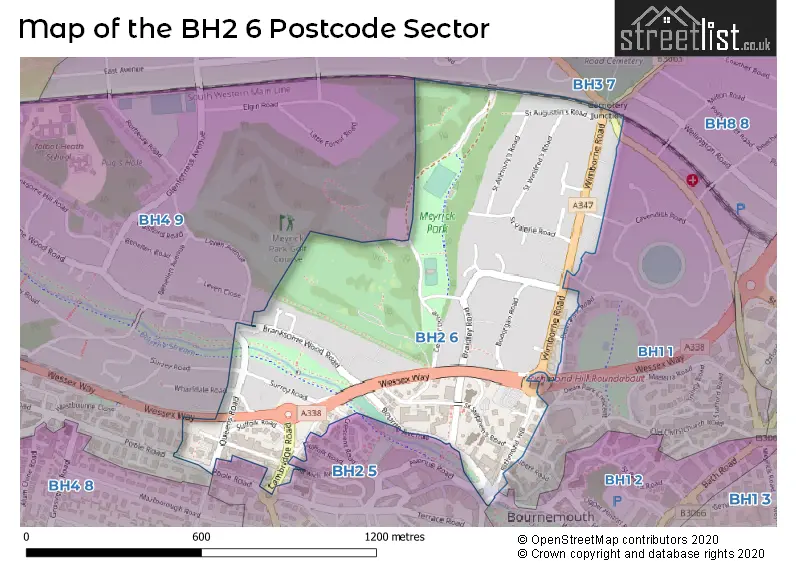 Map of the BH2 6 and surrounding postcode sector