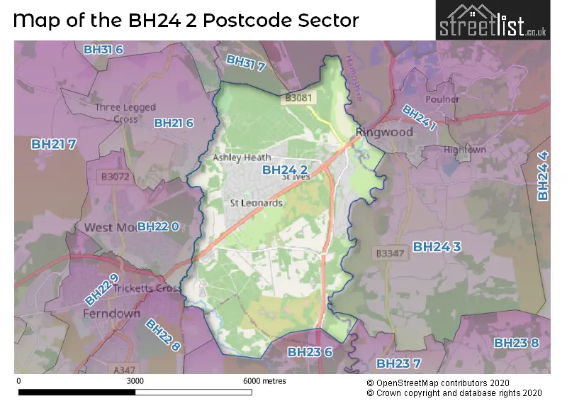 Map of the BH24 2 and surrounding postcode sector