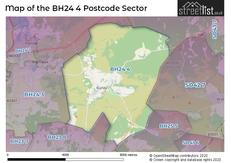Map of the BH24 4 and surrounding postcode sector