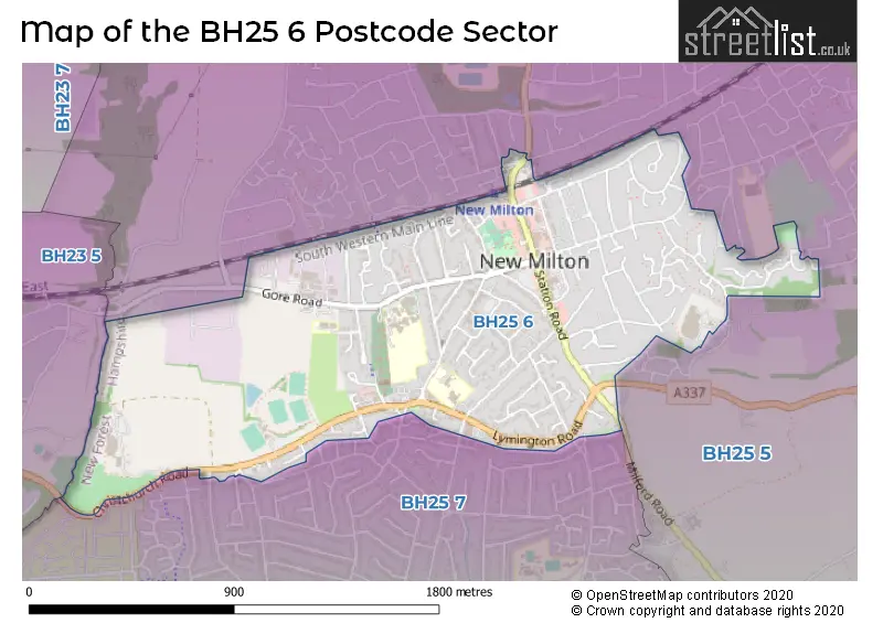 Map of the BH25 6 and surrounding postcode sector