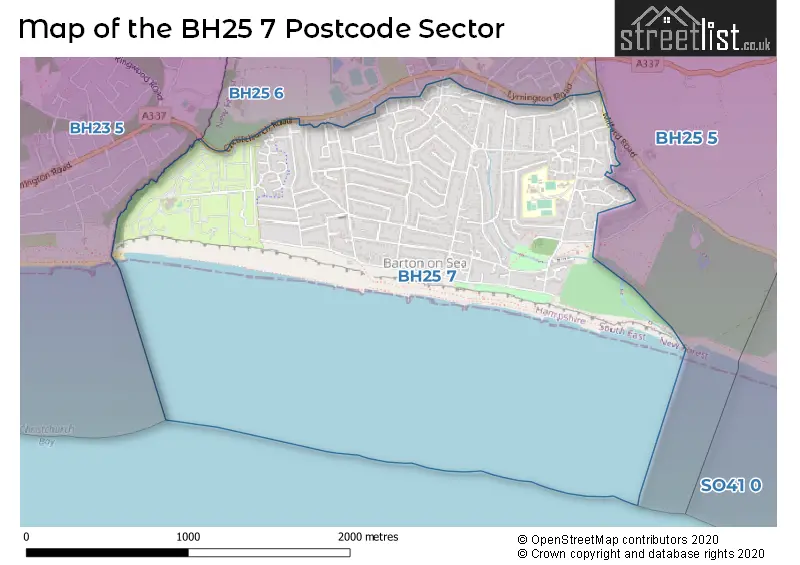 Map of the BH25 7 and surrounding postcode sector