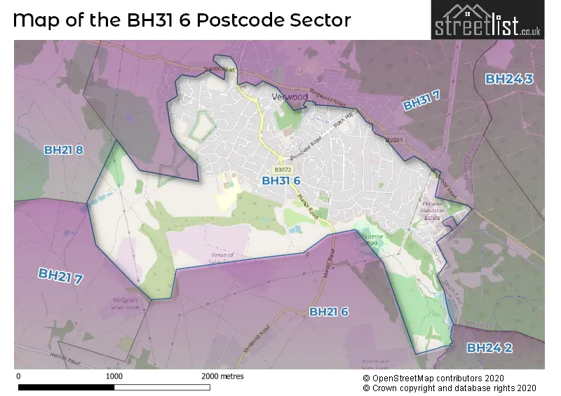 Map of the BH31 6 and surrounding postcode sector