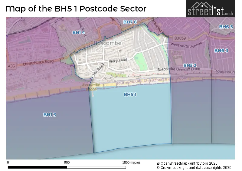 Map of the BH5 1 and surrounding postcode sector