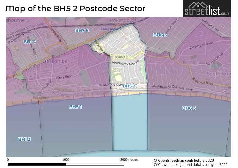 Map of the BH5 2 and surrounding postcode sector