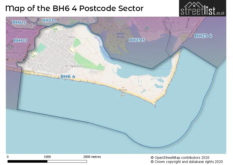 Map of the BH6 4 and surrounding postcode sector