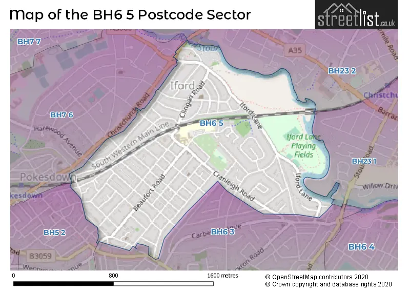 Map of the BH6 5 and surrounding postcode sector