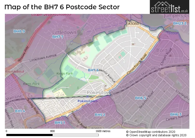 Map of the BH7 6 and surrounding postcode sector
