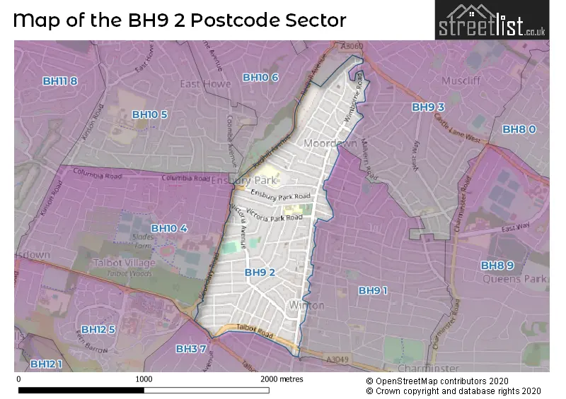 Map of the BH9 2 and surrounding postcode sector