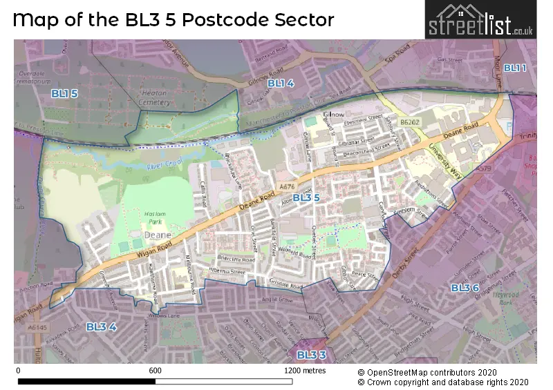 Map of the BL3 5 and surrounding postcode sector