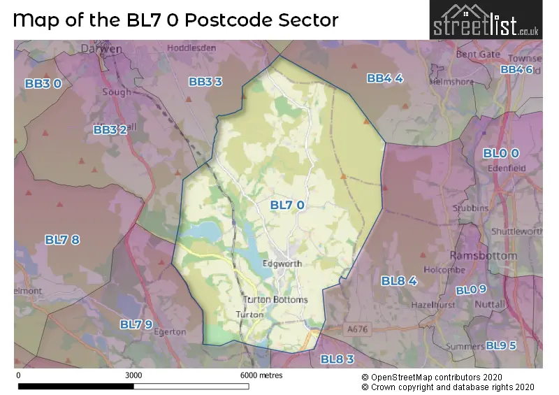 Map of the BL7 0 and surrounding postcode sector