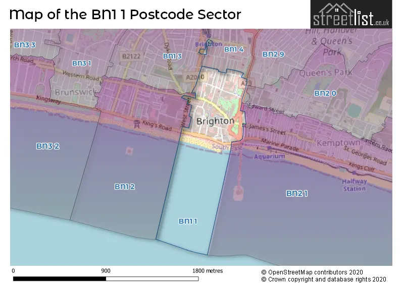 Map of the BN1 1 and surrounding postcode sector