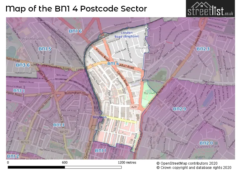 Map of the BN1 4 and surrounding postcode sector