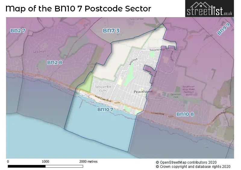 Map of the BN10 7 and surrounding postcode sector