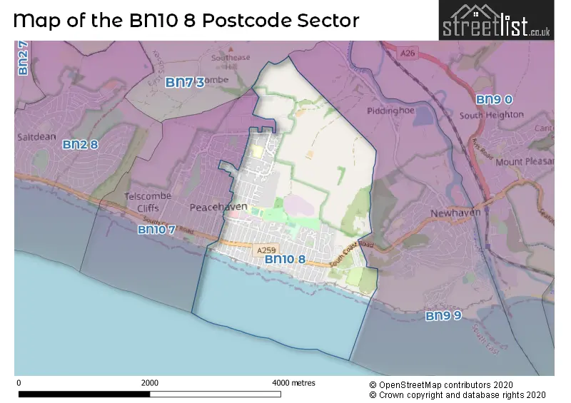 Map of the BN10 8 and surrounding postcode sector