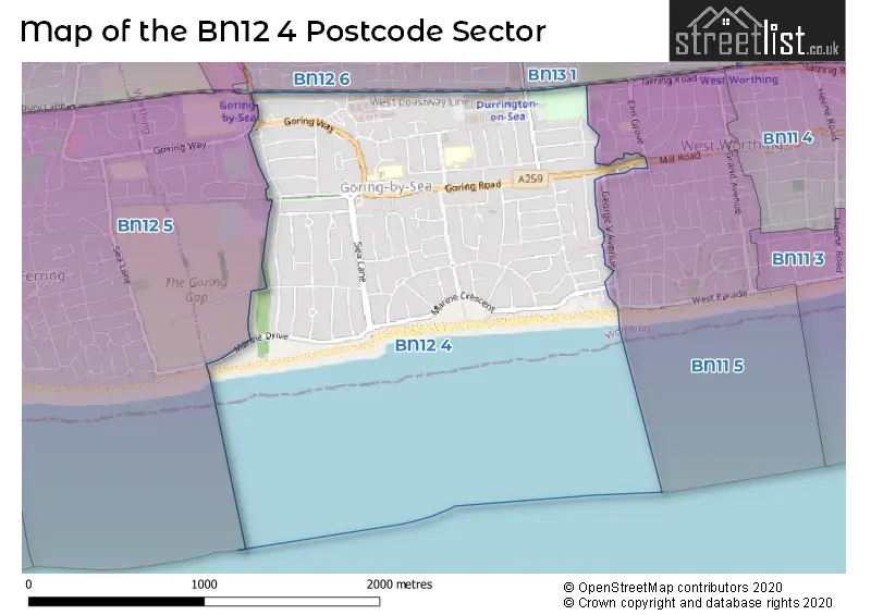 Map of the BN12 4 and surrounding postcode sector