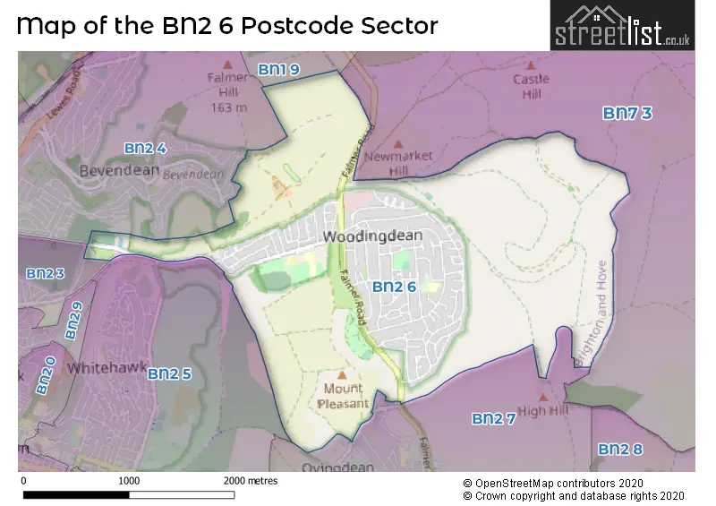 Map of the BN2 6 and surrounding postcode sector