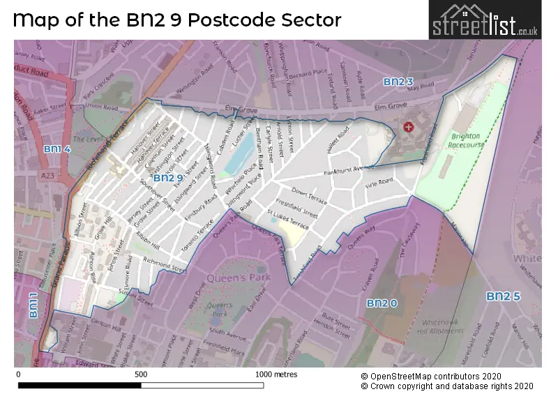 Map of the BN2 9 and surrounding postcode sector