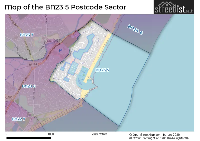 Map of the BN23 5 and surrounding postcode sector